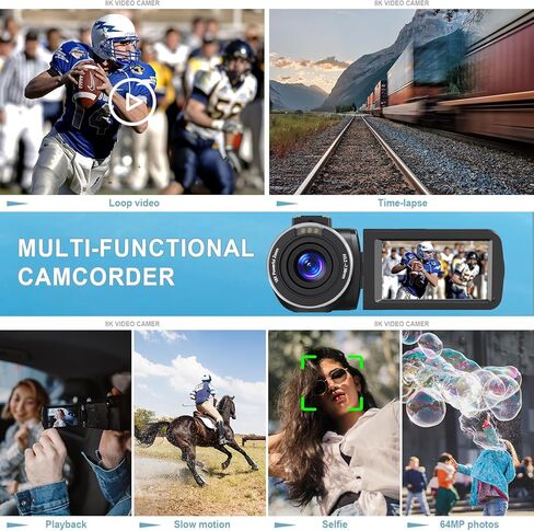 8K 64MP Camcorder Video Camera IR Night Vision 18X Digital Zoom YouTube Vlogging Camcorder Webcam WiFi 3.0"Touch Screen Camcorders with Microphone, 32G SD Card, and 2 Batteries in Kuwait