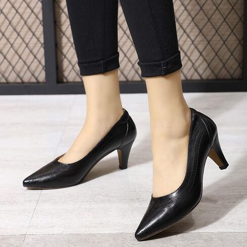 Mona flying Womens Leather Comfortable Pointed Toe Pumps 7cm High Heels Dressy Casual Office Work Shoes for Ladies in Kuwait