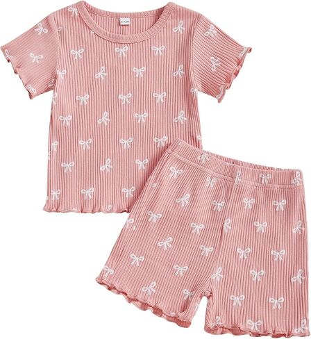 Toddler Baby Girl Summer Outfit Short Sleeve T Shirt Top Casual Shorts Set Infant Newborn Clothes 6 12 18 24 Month in Saudi Arabia