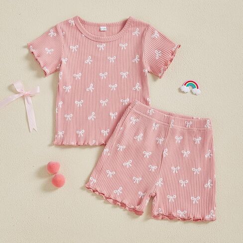 Toddler Baby Girl Summer Outfit Short Sleeve T Shirt Top Casual Shorts Set Infant Newborn Clothes 6 12 18 24 Month in Saudi Arabia