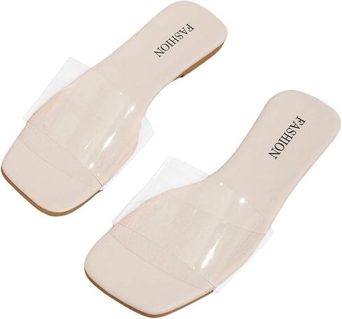 GORGLITTER Women's Clear Sandals Transparent Flat Dressy Slip On Slides Flip Flops in Saudi Arabia