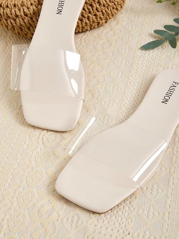 GORGLITTER Women's Clear Sandals Transparent Flat Dressy Slip On Slides Flip Flops in Saudi Arabia