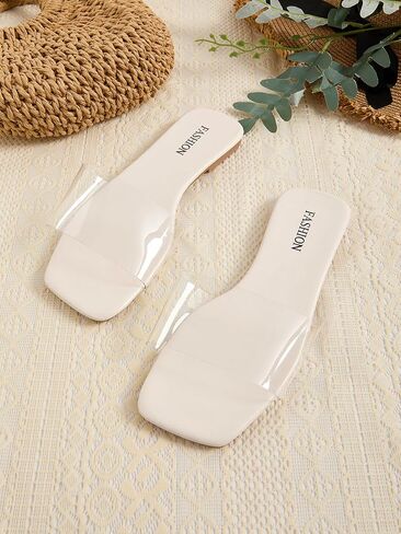 GORGLITTER Women's Clear Sandals Transparent Flat Dressy Slip On Slides Flip Flops in Saudi Arabia