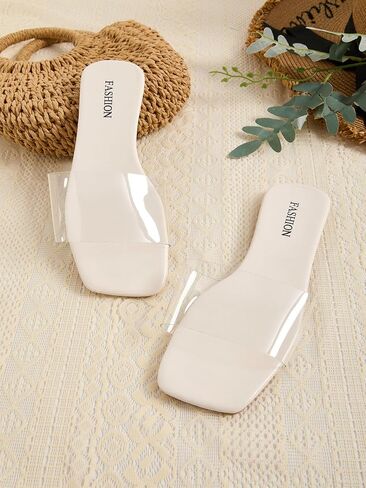 GORGLITTER Women's Clear Sandals Transparent Flat Dressy Slip On Slides Flip Flops in Saudi Arabia