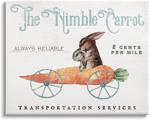 Stupell Industries Vintage Easter Bunny The Nimble Carrot Transportation Canvas Wall Art ، 20 × 16 ، أبيض in Saudi Arabia
