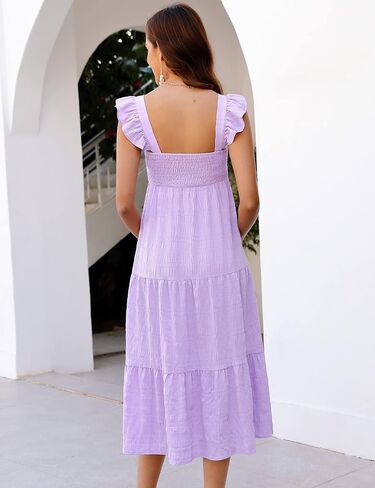 KOJOOIN Womens Maternity Dress Summer Sleeveless Smocked Square Neck Ruffle Casual Boho Midi Dress Baby Shower Photoshoot in Kuwait