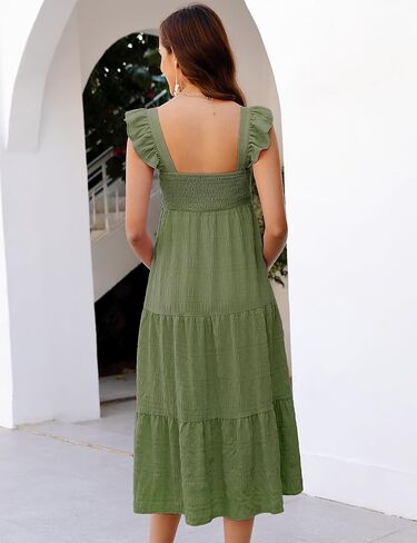 Kojooin Womens فستان الأمومة الصيف بلا أكمام مربعة مربع رقبة كشكش عارض in Kuwait