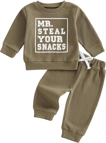 Toddler Baby Boy Clothes Letter Print Long Sleeve Crewneck Sweatshirt Tops Pants Winter Outfits 2Pcs in Kuwait