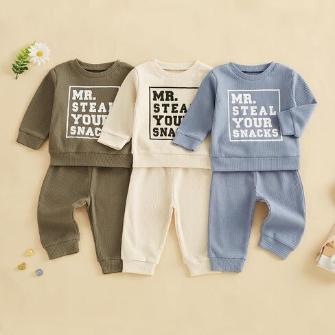 Toddler Baby Boy Clothes Letter Print Long Sleeve Crewneck Sweatshirt Tops Pants Winter Outfits 2Pcs in Kuwait