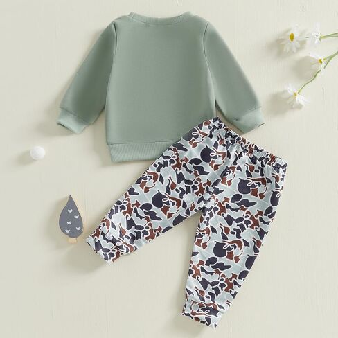 Toddler Baby Girl Boy Outfit Long Sleeve Mallard Duck Crewneck Sweatshirt Pullover Camouflage Pant Set Fall Winter in Kuwait
