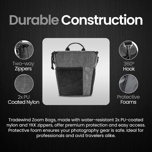 Tamrac Tradewind Zoom 2.4 حقيبة كاميرا للمصورين ، علبة الكاميرا لإكسسوارات التصوير الفوتوغرافي ، كيس كتف الكاميرا المدمجة لـ DSLR والكاميرات غير المرآة ، حقيبة كاميرا كروس - رمادية داكنة in Kuwait