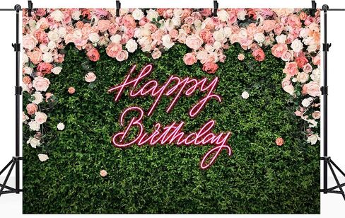 Riyidecor Pink Rose Green Leaves Backdrop Polyester Fabric Rustic Flower Floral Blossom Botanical Plant Spring Nature Wedding 8Wx6H Feet Women Girls Photography Background Birthday Photo Studio Shoot in Kuwait