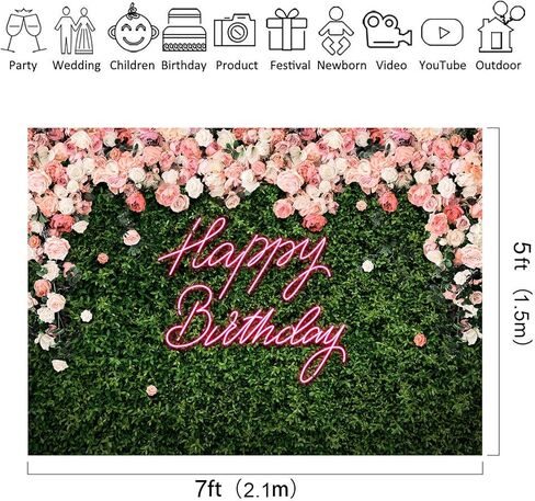 Riyidecor Pink Rose Green Leaves Backdrop Polyester Fabric Rustic Flower Floral Blossom Botanical Plant Spring Nature Wedding 8Wx6H Feet Women Girls Photography Background Birthday Photo Studio Shoot in Kuwait