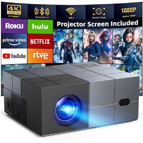 [Electric Focus] جهاز عرض مع WiFi و Bluetooth ، جهاز عرض 1080p الأصليين ، 20000 لتر مع شاشة ، وجهاز عرض ذكي للأفلام المحمولة ، و Projector 4K مدعومًا لـ Phone/TV Stick/HDMI/USB Gray