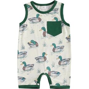 Bagilaanoe Summer Outfit Infant Baby Boy Sleeveless Romper Jumpsuit Shorts Mallard Duck One Piece Clothes
