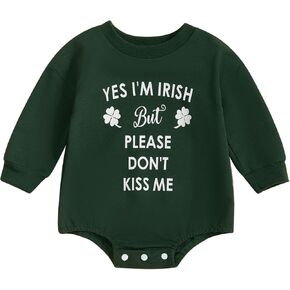 Newborn Baby Boy Girl St. Patricks Day Outfit Embroidery Bubble Romper Sweatshirt Infant St. Patricks Day Clothes