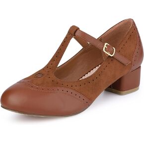 Allegra K T-Strap Mary Janes for Women Ankle Strap Block Heels Pumps