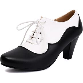 Elerhythm Women's Mary Jane 1920s Pump Heels Oxford Classic and Retro Lace Up Two Tones 1950s Vintage Round Closed Toe 1940s Shoes