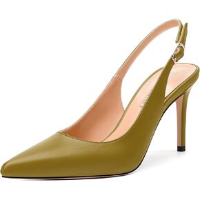 Womens Fashion Pumps with Slingback Buckle, Pointed Toe High Heels, Solid Matte Shoes for Women 3.3 inch