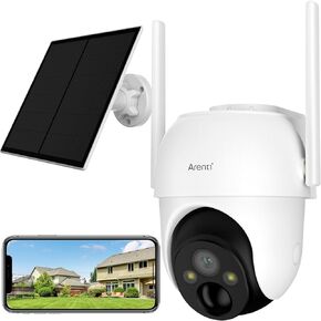 ARENTI Wireless Security Camera Outdoor Solar Powered for Home Security, 2K 360° View WiFi Camera with 5200mAh Rechargeable Battery, PIR Motion Detection, 2-Way Audio, Color Night Vision, 2.4GHz Only