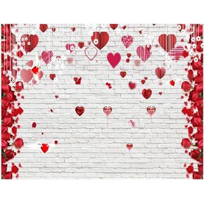 YYNXSY Happy Valentines red Heart Backdrop Backdrop Valentine's Day Store Backdrop Pink Rose Flower Brick Wall Background Love Wedding Bridal Shower Party Backdrops 10X8FT YY-5019
