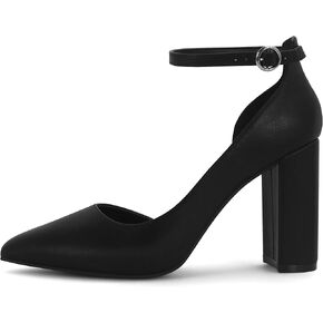 Women's Closed Toe Pumps 3-Inch Chunky Heels Pumps Ankle Strap Dress Wedding Shoes