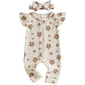 MERSARIPHY Newborn Baby Girl Summer Clothes Zip Up Ruffle Waffle Knit One Piece Romper Jumpsuit Coming Home Hospital Outfit in Kuwait