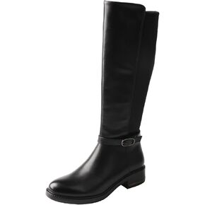 TMA EYES Women's Knee High Boots Low Square Heel Buckle Strap Side Zip Elastic Casual Fashion Winter Boots