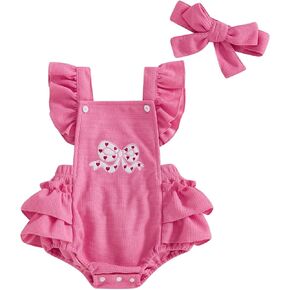 Newborn Baby Girl Clothes Embroidered Ruffle Romper Jumpsuit Bow Headband Infant Girl Clothing Summer Outfit