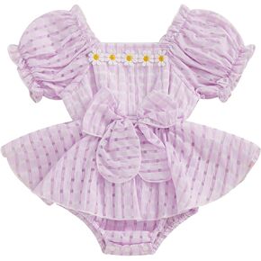 Newborn Girl Bubble Romper Smocked Baby Girl Clothes Short Puff Sleeve One-piece Bodysuit Playsuit Summer Clothes