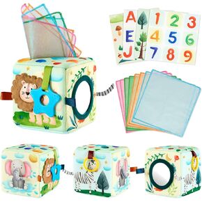 WERNNSAI Baby Tissue Box Toy Soft Montessori Toys for Babies 6-12 Months High Contrast Crinkle Sensory Toys with 4 Crinkle Tissue & 8 Silk Scarves for Newborns Infants Early Learning Gift
