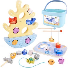 FCSONU Toddlers Lacing Beads, Montessori Toys for 1 2 3 Years Old Boys Girls, Toddlers Stacking Toys for Ages 2-4 Kids, Gifts for Christmas Birthday