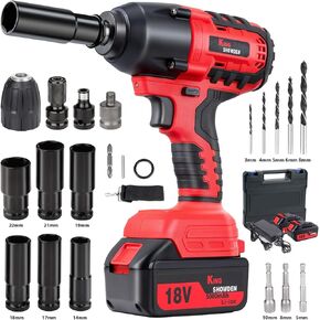 Cordless Brushless Impact Wrench, Multifunction Impact Gun Power Wrench for Home Car Mower, 18V 1500Nm Torque 3200RPM 1/2 Inch 6 Sockets LED Light 2 x 5.0Ah 5000mAh Batteries Fast Charger