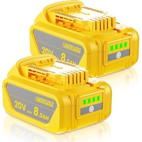 2-Pack 8000mAh Replacement for Dewalt 20V Max Battery Replace for Dewalt Battery 20V DCB200 DCB201 DCB206 DCB207 Compatible with DeWalt 20V Cordless Power Tools DCD/DCF/DCG/DCS Series