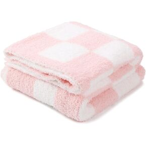 Checkered Microfiber Reversible Blanket, Fluffy Fuzzy 3D Chessboard Grid Toddler Blanket, Ultra Soft Gingham Plush Blankets for Newborns Infants and Toddlers 30''x40'' (Rose)