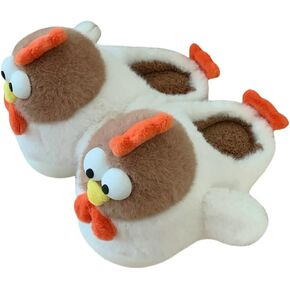 Halemet Cute Chicken Slippers for Women Cartoon Animal Slippers for Women Cozy Plush Non-Slip House Slippers Indoor Outdoor