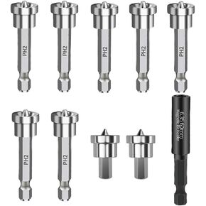 10PCs Magnetic PH2 Drywall Screw Setter Hex Shank Positioning Bit for Plasterboard with 60mm Extension Socket Drill Bit Holder