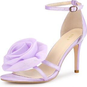 Perphy Flower Satin Sandal Ankle Strap Stiletto Heel Flowers Sandals for Women