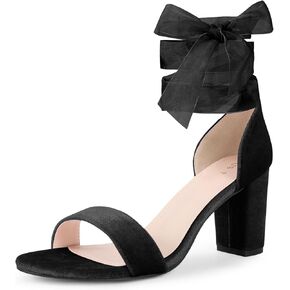 Perphy Lace Up Open Toe Chunky Heels Velvet Sandals for Women