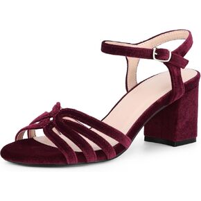 Allegra K Women's Square Toe Velvet Slingback Chunky Heels Sandals