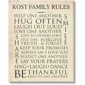 Stupell Industries Vintage Family Rules Personalized Canvas Wall Art by Susan Newberry Designs