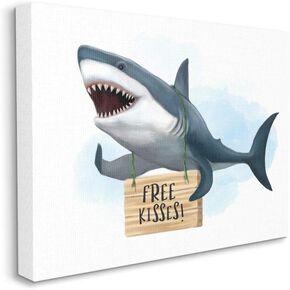 Stupell Industries Nautical Shark Free Kisses Sign Kid's Animal Humor, Designed by Ziwei Li Wall Art, 16x20, Canvas