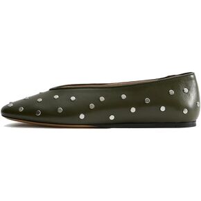 Studded Leather Ballet Flats for Women Round Toe Low Heel Slip On Mary Jane Flat Comfortable Casual Ballerina Shoes