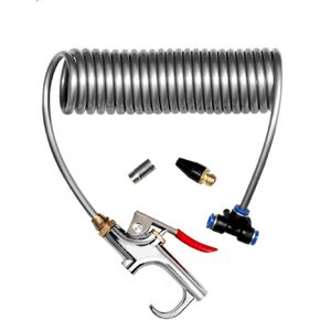 Heavy Duty Truck Air Seat Blow Gun Kit，1/4 Inch NPT X 11.5 Feet Nylon Coil Air Hose，Lever Air Blow Gun with 2 Nozzle