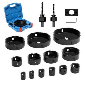 19Pcs Multi-Size Hole Saw Set, 3/4" to 6" Carbon Steel Saw Blades, 2Pcs Triangular Shank Drill Bit, 2Pcs Mandrels, Installation Plate, and Hex Key, Hole Saw Tools for Soft Wood, Plywood, Drywall, PVC