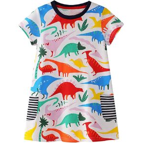 Toddler Girls Cotton Dress Short/Long Sleeve Little Girl Cartoon Dress Baby Cute Dress Kid Dinosaur Dresses in Kuwait