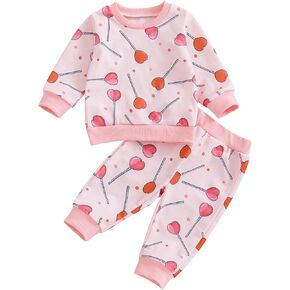 Toddler Girl Valentine's Day Outfits Heart Candy Print Long Sleeve Sweatshirt Pants Set Infant Spring Fall Clothes