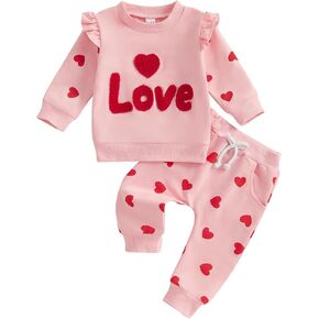 Toddler Girl Valentine's Day Outfits Heart Candy Print Long Sleeve Sweatshirt Pants Set Infant Spring Fall Clothes in Kuwait