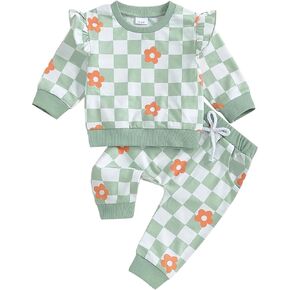 Toddler Baby Girl Fall Outfit Daisy Print Long Sleeve Sweatshirt with Elastic Waist Pant 2 Pcs Baby Girl Winter Set