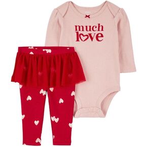 Carter's Two Piece Much Love Valentine's Day Top and Tutu Pants Set Red (Red, Newborn)